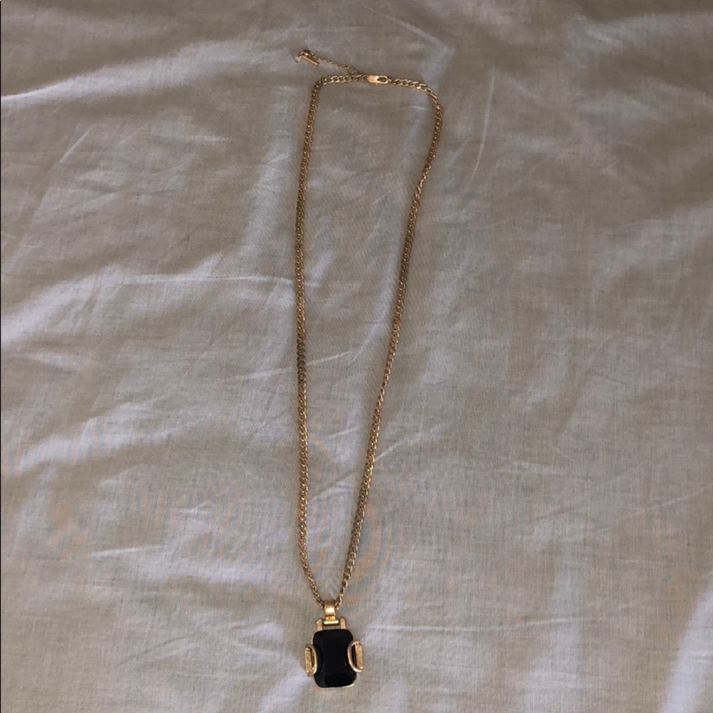 Long gold and black stone necklace